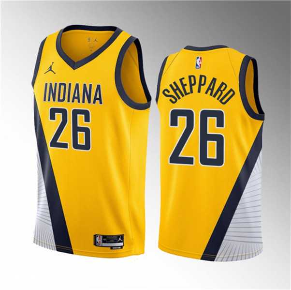 Mens Indiana Pacers #26 Ben Sheppard Yellow 2023 Draft Statement Edition Stitched Basketball Jersey Dzhi